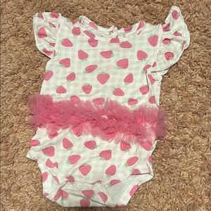 Milkberry bamboo Strawberry Print Baby Onesie with Pink Tulle